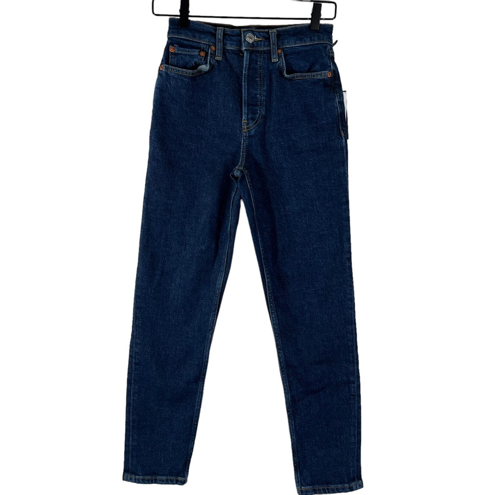 NWT RE/DONE Womens 90s High Rise Ankle Crop Jeans Size 24 Dark Rinse Blue $275
